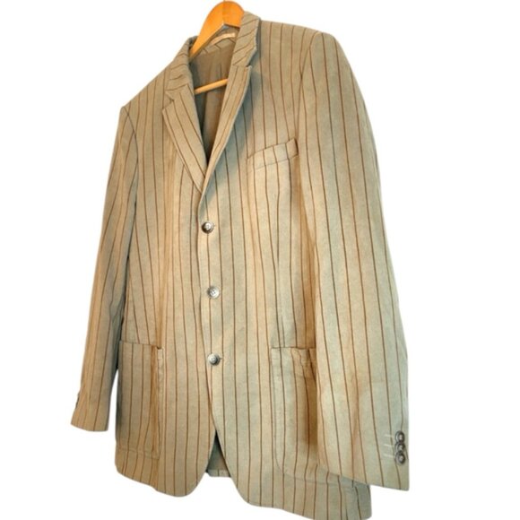 Lacoste Vintage Men Beige Striped Blazer Sport Coat Jacket size 54   44   4 - Picture 3 of 10